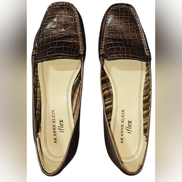 ANNE KLEIN iflex AKVAMA Brn LEATHER‎ SLIPON LOAFER WOMEN 1" HEEL NY Sz 6 M - Picture 1 of 3